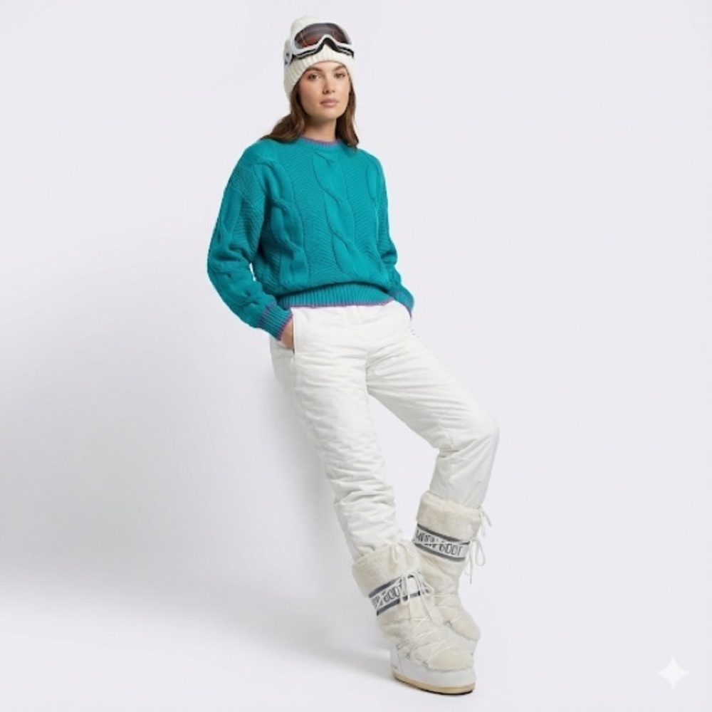 HEAD vintage ski sweater chunky cable knit teal purple large